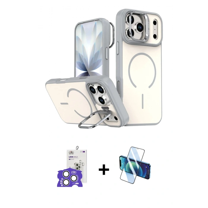 MARSİLYAN™- iPhone 17 Pro Max Kılıf Çekirdek Klasik - Siyah 3D Antistatik Cam Ekran Koruyucu + Bilvis Titan Kamera Lens - GS