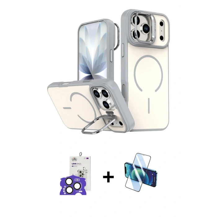 MARSİLYAN™- iPhone 17 Pro Max Kılıf Çekirdek Klasik - Siyah 3D Antistatik Seramik Nano Ekran Koruyucu + Natural Grey Bilvis Titan Kamera Lens