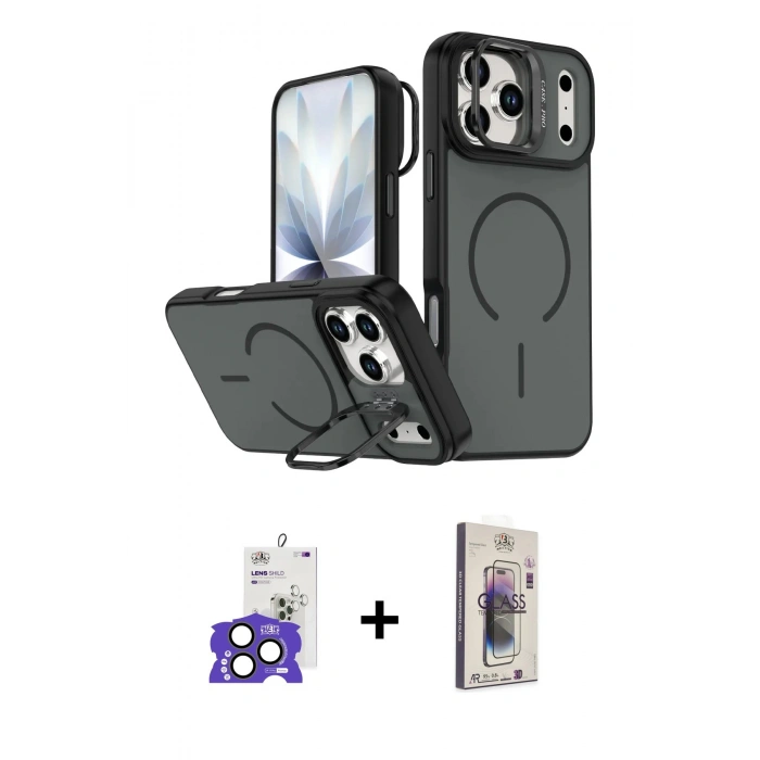 MARSİLYAN™- iPhone 17 Pro Max Kılıf Çekirdek Klasik - Siyah Bilvis 3D Cam Ekran Koruyucu + Bilvis Titan Kamera Lens - NLGY