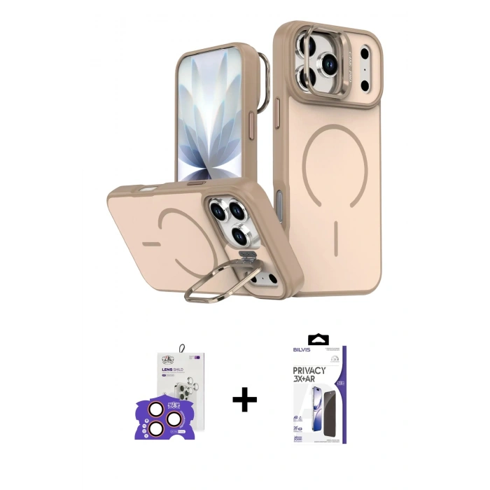 MARSİLYAN™- iPhone 17 Pro Max Kılıf Çekirdek Klasik - Siyah Bilvis 3X AR Hayalet Cam Ekran Koruyucu + Bilvis Titan Kamera Lens - TU