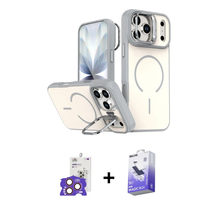 MARSİLYAN™- iPhone 17 Pro Max Kılıf Çekirdek Klasik - Siyah Bilvis 5in1 5D Magic Hayalet Cam Ekran Koruyucu + Bilvis Titan Kamera Lens - TU