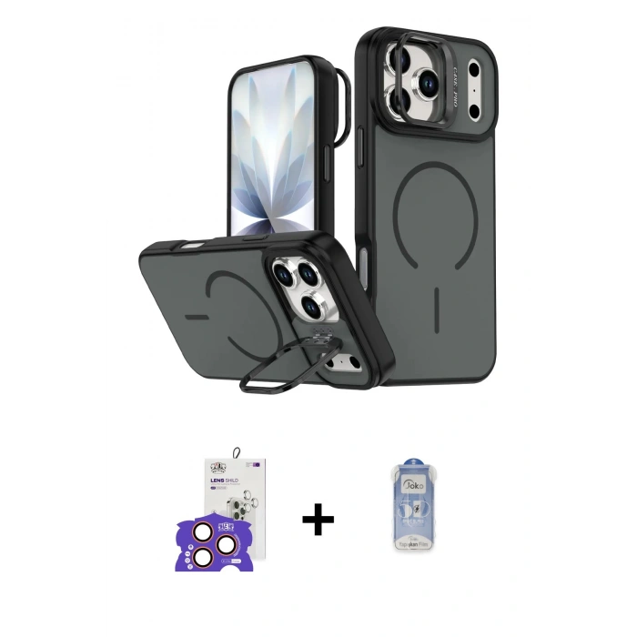 MARSİLYAN™- iPhone 17 Pro Max Kılıf Çekirdek Klasik - Siyah Joko Magic 5D Cam + Bilvis Titan Kamera Lens - TU