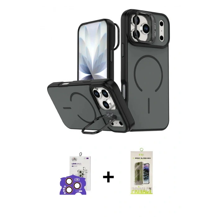 MARSİLYAN™- iPhone 17 Pro Max Kılıf Çekirdek Klasik - Siyah Joko Magic 5D Hayalet Cam + Bilvis Titan Kamera Lens - TU