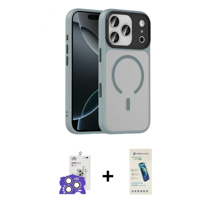 MARSİLYAN™- iPhone 17 Pro Max Kılıf Doruk Form Serisi - Şeffaf Pasifik Cam Ekran Koruyucu + Bilvis Titan Kamera Lens - GS