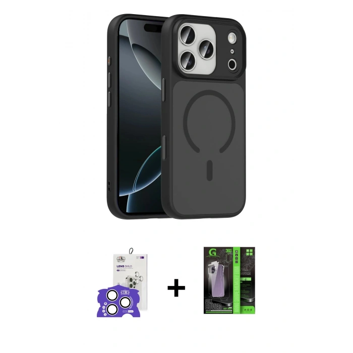 MARSİLYAN™- iPhone 17 Pro Max Kılıf Doruk Form Serisi - Siyah 360 Mat Full Body Arka Koruyucu + Bilvis Titan Kamera Lens - GS