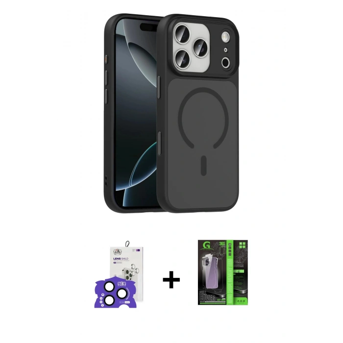MARSİLYAN™- iPhone 17 Pro Max Kılıf Doruk Form Serisi - Siyah 360 Mat Full Body Arka Koruyucu + Bilvis Titan Kamera Lens - LT