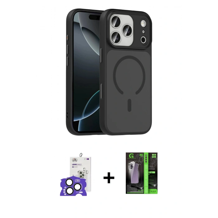 MARSİLYAN™- iPhone 17 Pro Max Kılıf Doruk Form Serisi - Siyah 360 Mat Full Body Arka Koruyucu + Bilvis Titan Kamera Lens - NLGY