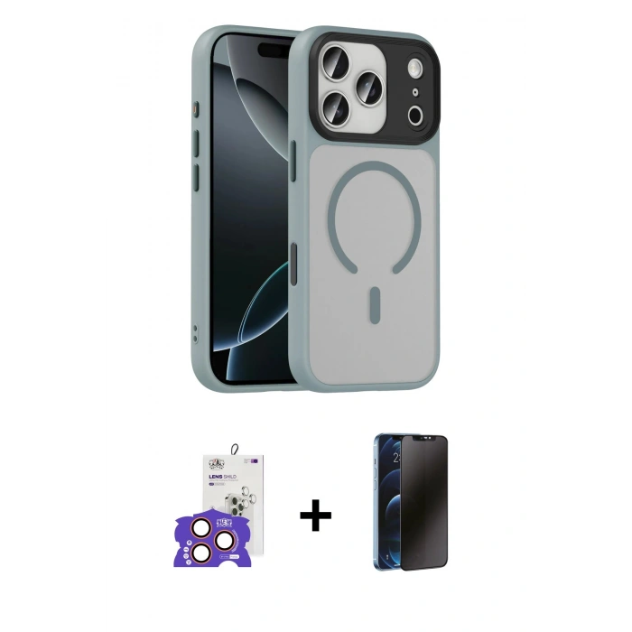 MARSİLYAN™- iPhone 17 Pro Max Kılıf Doruk Form Serisi - Siyah 3D Antistatik Hayalet Cam Ekran Koruyucu + Bilvis Titan Kamera Lens - TU