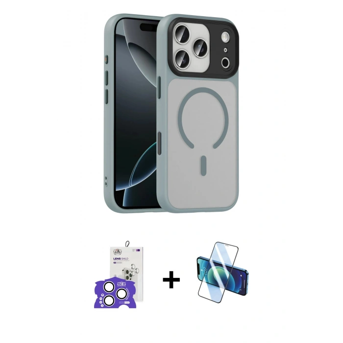 MARSİLYAN™- iPhone 17 Pro Max Kılıf Doruk Form Serisi - Siyah 3D Antistatik Seramik Nano Ekran Koruyucu + Bilvis Titan Kamera Lens - GS