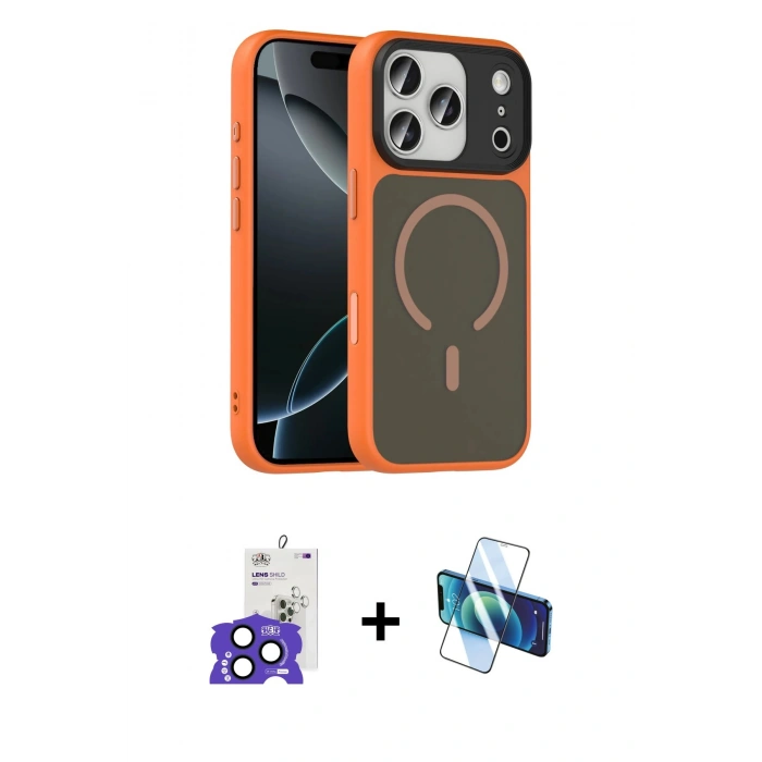 MARSİLYAN™- iPhone 17 Pro Max Kılıf Doruk Form Serisi - Siyah 3D Antistatik Seramik Nano Ekran Koruyucu + Bilvis Titan Kamera Lens - LT