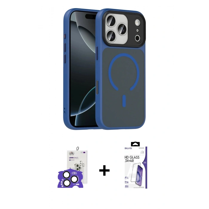 MARSİLYAN™- iPhone 17 Pro Max Kılıf Doruk Form Serisi - Siyah Bilvis 3X AR HD Cam Ekran Koruyucu + Bilvis Titan Kamera Lens - NLGY