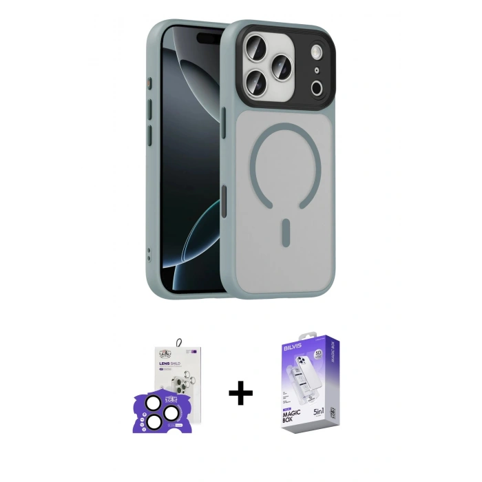 MARSİLYAN™- iPhone 17 Pro Max Kılıf Doruk Form Serisi - Siyah Bilvis 5in1 3D Magic Cam Ekran Koruyucu + Bilvis Titan Kamera Lens - NLGY