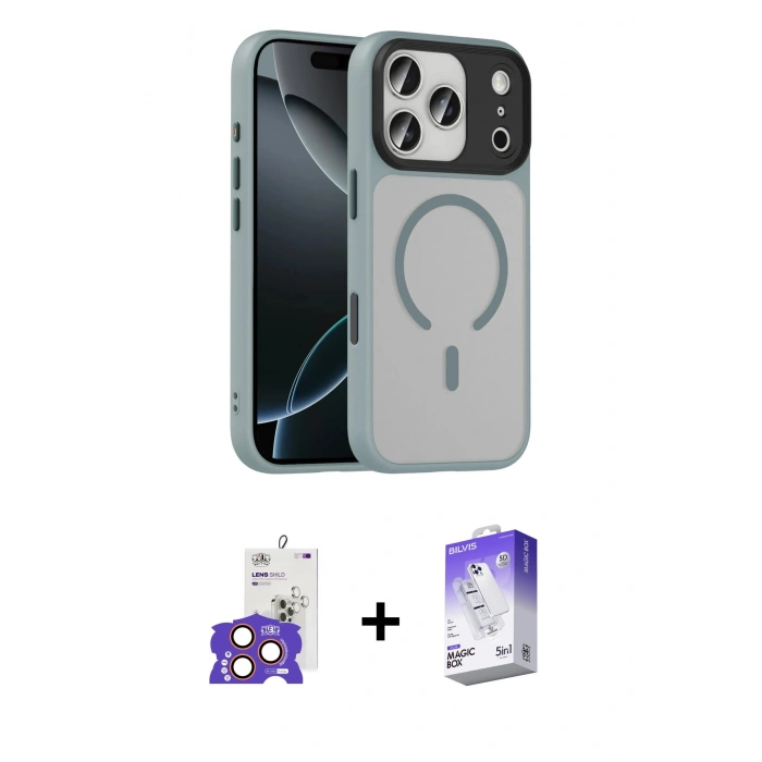 MARSİLYAN™- iPhone 17 Pro Max Kılıf Doruk Form Serisi - Siyah Bilvis 5in1 3D Magic Cam Ekran Koruyucu + Bilvis Titan Kamera Lens - TU