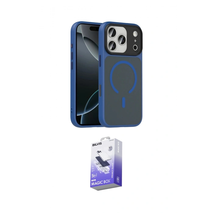 MARSİLYAN™- iPhone 17 Pro Max Kılıf Doruk Form Serisi - Siyah Bilvis 5in1 5D Magic Hayalet Cam Ekran Koruyucu