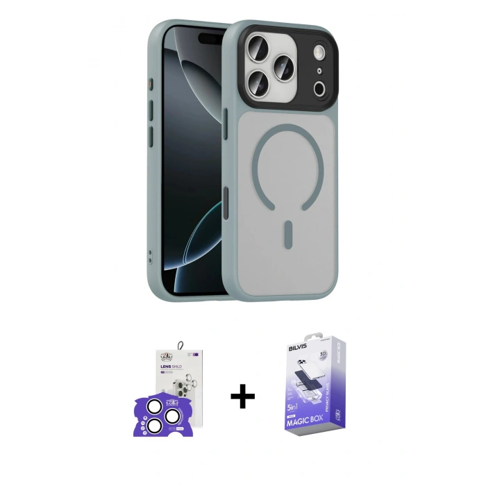 MARSİLYAN™- iPhone 17 Pro Max Kılıf Doruk Form Serisi - Siyah Bilvis 5in1 5D Magic Hayalet Cam Ekran Koruyucu + Gümüş Bilvis Titan Kamera Lens