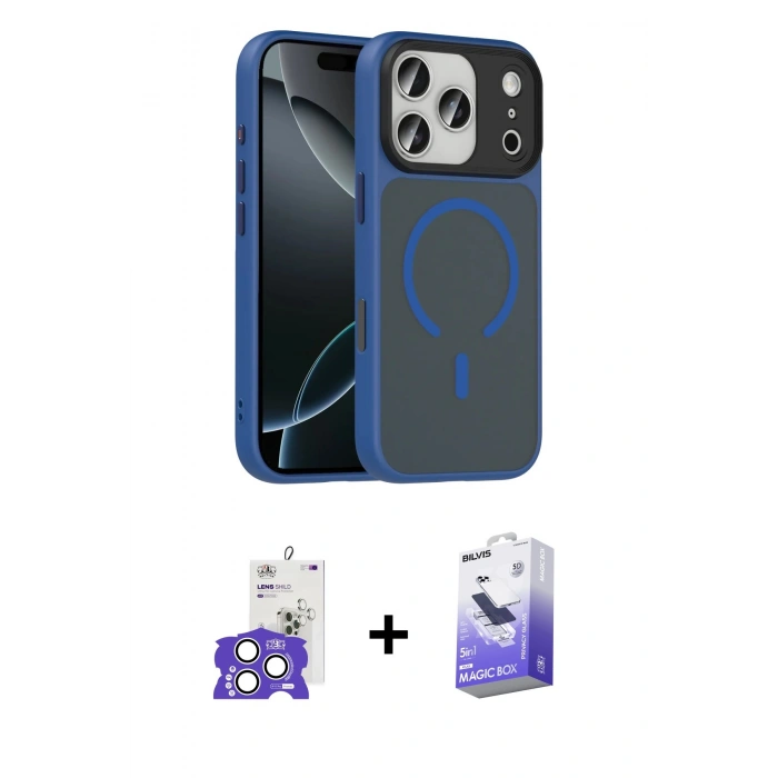 MARSİLYAN™- iPhone 17 Pro Max Kılıf Doruk Form Serisi - Siyah Bilvis 5in1 5D Magic Hayalet Cam Ekran Koruyucu + Gümüş Bilvis Titan Kamera Lens