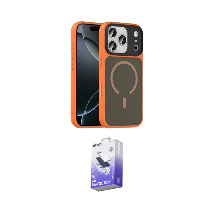 MARSİLYAN™- iPhone 17 Pro Max Kılıf Doruk Form Serisi - Siyah Bilvis 5in1 5D Magic Hayalet Cam Ekran Koruyucu