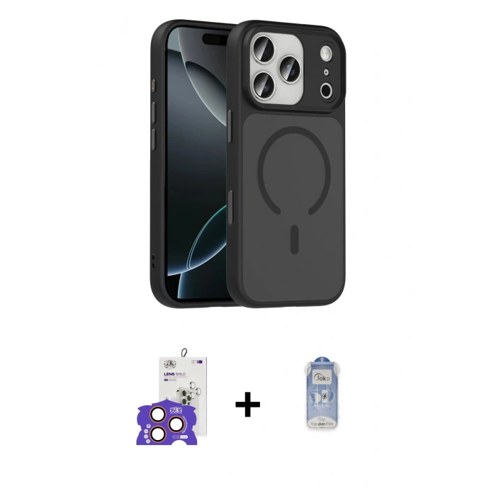MARSİLYAN™- iPhone 17 Pro Max Kılıf Doruk Form Serisi - Siyah Joko Magic 5D Cam + Bilvis Titan Kamera Lens - TU