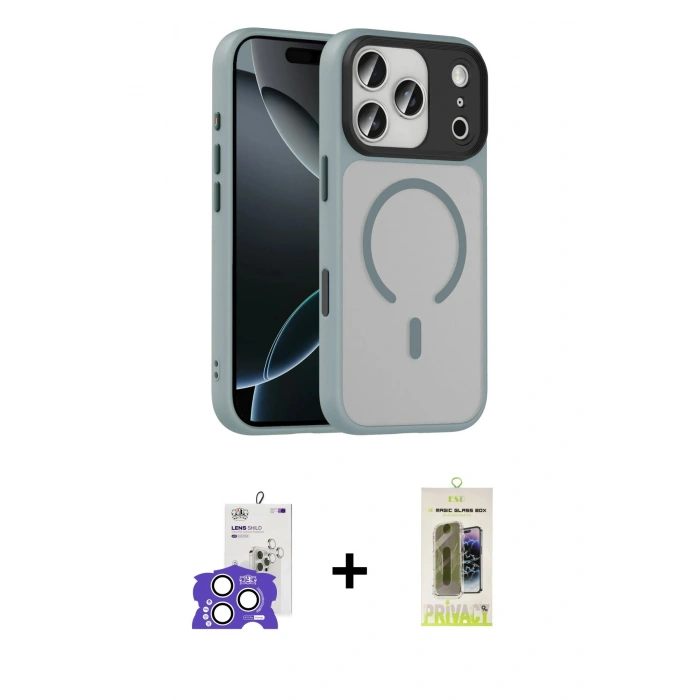 MARSİLYAN™- iPhone 17 Pro Max Kılıf Doruk Form Serisi - Siyah Joko Magic 5D Hayalet Cam + Gümüş Bilvis Titan Kamera Lens