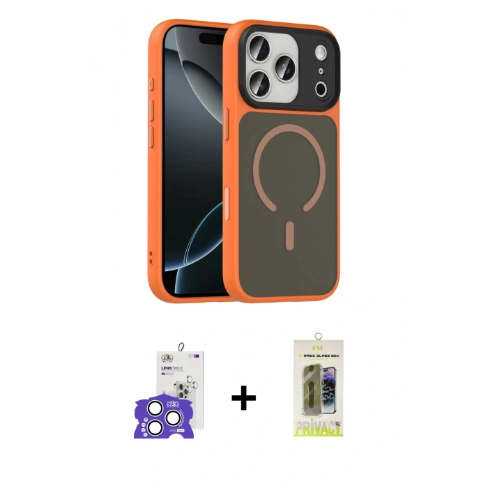 MARSİLYAN™- iPhone 17 Pro Max Kılıf Doruk Form Serisi - Siyah Joko Magic 5D Hayalet Cam + Gümüş Bilvis Titan Kamera Lens