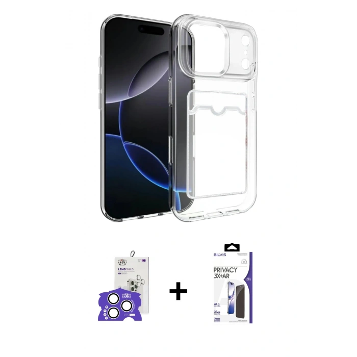 MARSİLYAN™- iPhone 17 Pro Max Kılıf Doruk Klasik Koleksiyonu - Siyah Bilvis 3X AR Hayalet Cam Ekran Koruyucu + Bilvis Titan Kamera Lens - GS