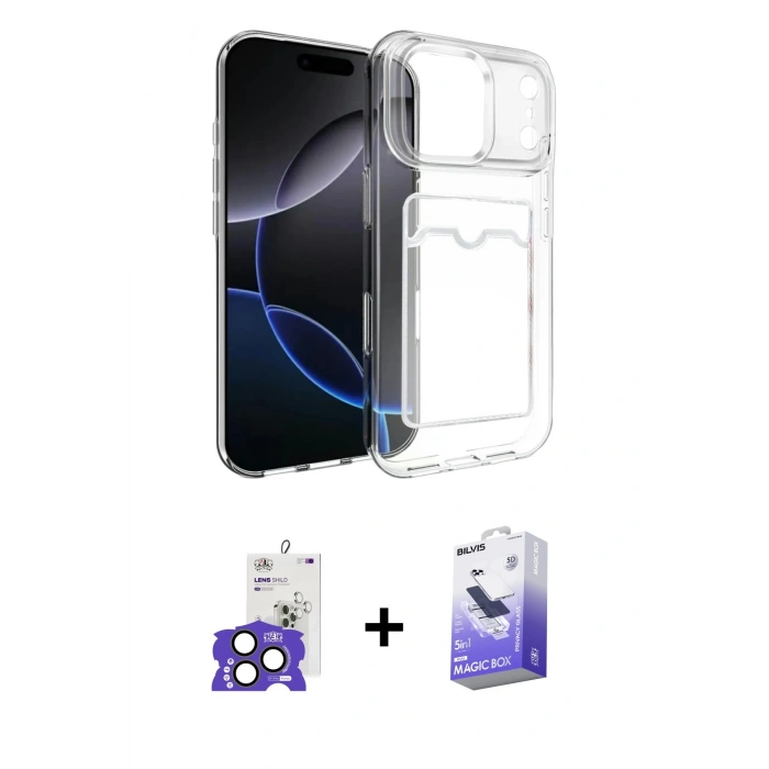 MARSİLYAN™- iPhone 17 Pro Max Kılıf Doruk Klasik Koleksiyonu - Siyah Bilvis 5in1 5D Magic Hayalet Cam Ekran Koruyucu + Bilvis Titan Kamera Lens - NLGY