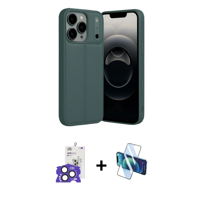 MARSİLYAN™- iPhone 17 Pro Max Kılıf Doruk Klasik Özel Seri - Siyah 3D Antistatik Cam Ekran Koruyucu + Bilvis Titan Kamera Lens - NLGY