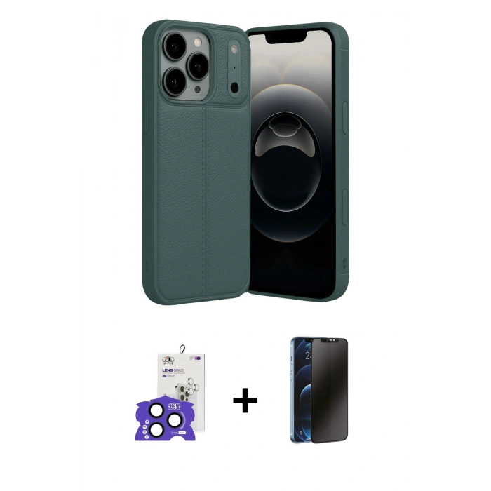 MARSİLYAN™- iPhone 17 Pro Max Kılıf Doruk Klasik Özel Seri - Siyah 3D Antistatik Hayalet Cam Ekran Koruyucu + Bilvis Titan Kamera Lens - LT
