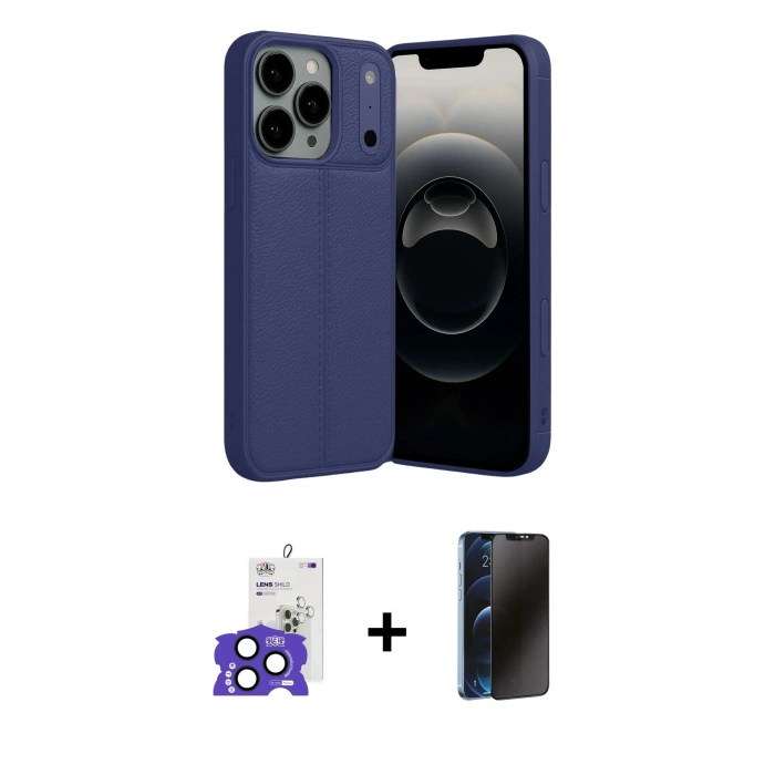 MARSİLYAN™- iPhone 17 Pro Max Kılıf Doruk Klasik Özel Seri - Siyah 3D Antistatik Hayalet Cam Ekran Koruyucu + Bilvis Titan Kamera Lens - LT