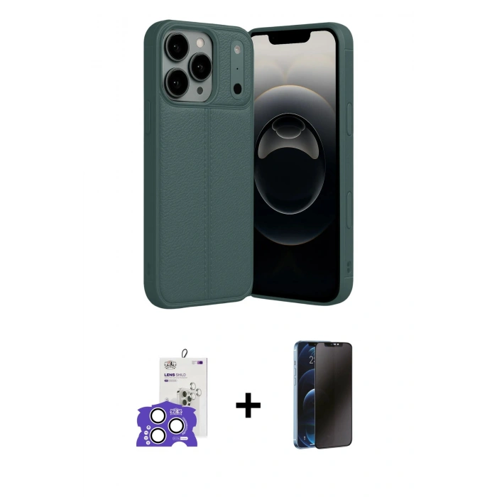 MARSİLYAN™- iPhone 17 Pro Max Kılıf Doruk Klasik Özel Seri - Siyah 3D Antistatik Hayalet Cam Ekran Koruyucu + Bilvis Titan Kamera Lens - GS
