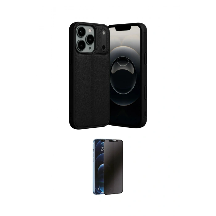 MARSİLYAN™- iPhone 17 Pro Max Kılıf Doruk Klasik Özel Seri - Siyah 3D Antistatik Hayalet Cam Ekran Koruyucu
