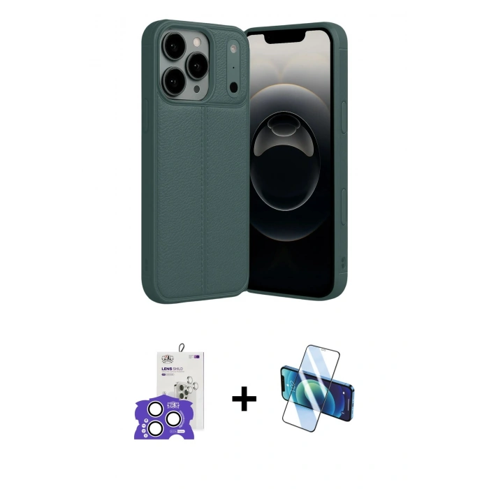 MARSİLYAN™- iPhone 17 Pro Max Kılıf Doruk Klasik Özel Seri - Siyah 3D Antistatik Seramik Nano Ekran Koruyucu + Gümüş Bilvis Titan Kamera Lens