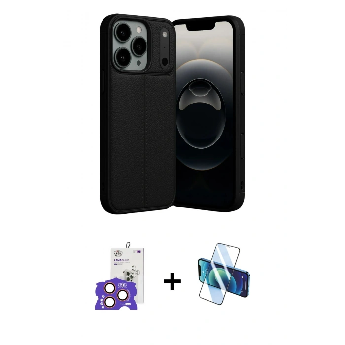 MARSİLYAN™- iPhone 17 Pro Max Kılıf Doruk Klasik Özel Seri - Siyah 3D Antistatik Seramik Nano Ekran Koruyucu + Bilvis Titan Kamera Lens - TU