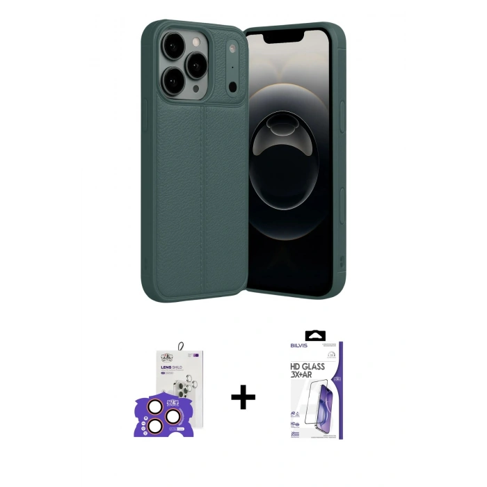 MARSİLYAN™- iPhone 17 Pro Max Kılıf Doruk Klasik Özel Seri - Siyah Bilvis 3X AR HD Cam Ekran Koruyucu + Bilvis Titan Kamera Lens - TU