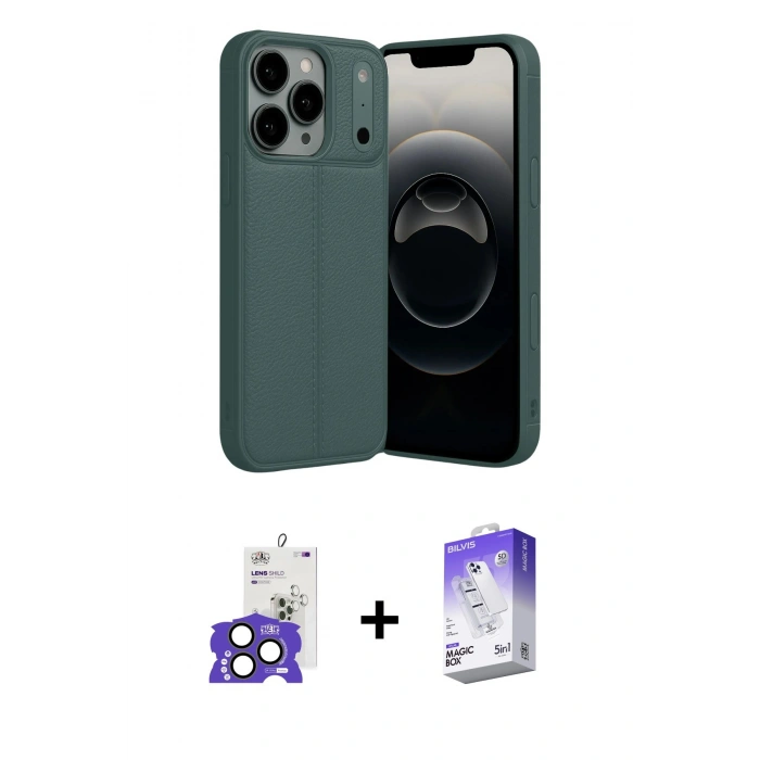 MARSİLYAN™- iPhone 17 Pro Max Kılıf Doruk Klasik Özel Seri - Siyah Bilvis 5in1 3D Magic Cam Ekran Koruyucu + Bilvis Titan Kamera Lens - NLGY
