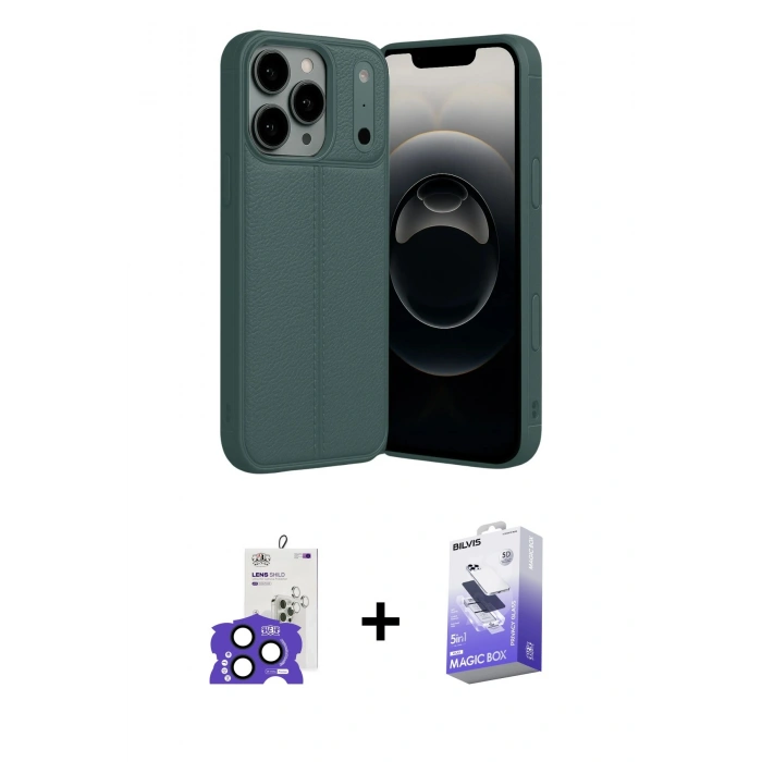 MARSİLYAN™- iPhone 17 Pro Max Kılıf Doruk Klasik Özel Seri - Siyah Bilvis 5in1 5D Magic Hayalet Cam Ekran Koruyucu + Bilvis Titan Kamera Lens - LT