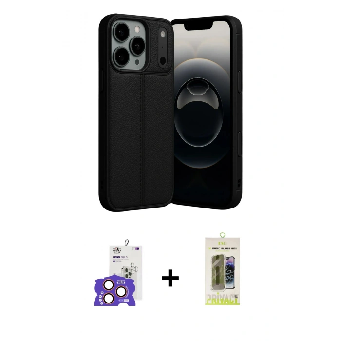 MARSİLYAN™- iPhone 17 Pro Max Kılıf Doruk Klasik Özel Seri - Siyah Joko Magic 5D Hayalet Cam + Turuncu Bilvis Titan Kamera Lens
