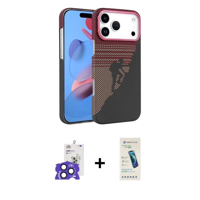 MARSİLYAN™- iPhone 17 Pro Max Kılıf Doruk Serisi - Şeffaf Pasifik Cam Ekran Koruyucu + Bilvis Titan Kamera Lens - LT