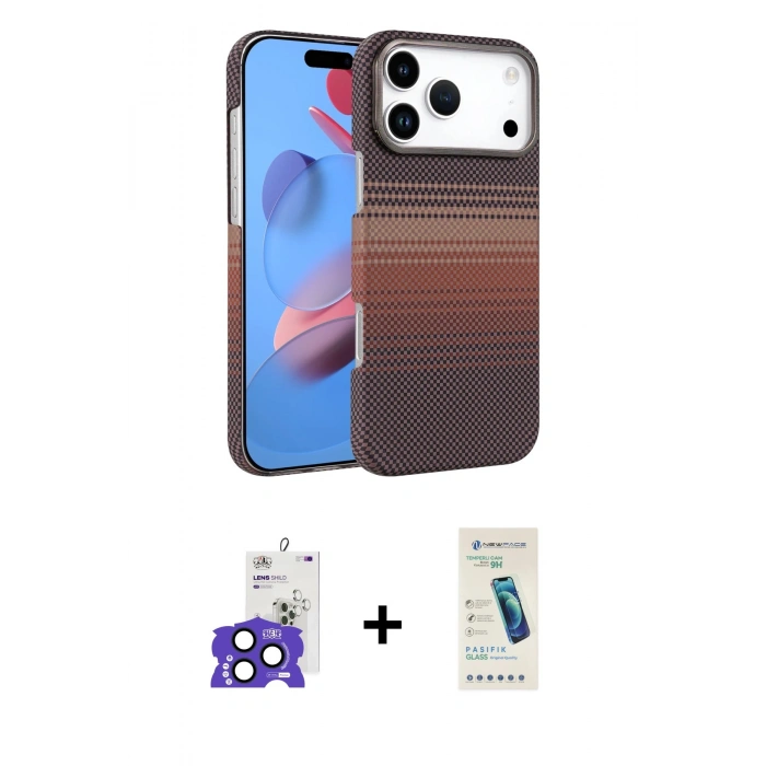 MARSİLYAN™- iPhone 17 Pro Max Kılıf Doruk Serisi - Şeffaf Pasifik Cam Ekran Koruyucu + Bilvis Titan Kamera Lens - LT