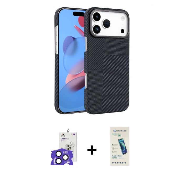 MARSİLYAN™- iPhone 17 Pro Max Kılıf Doruk Serisi - Şeffaf Pasifik Cam Ekran Koruyucu + Bilvis Titan Kamera Lens - LT