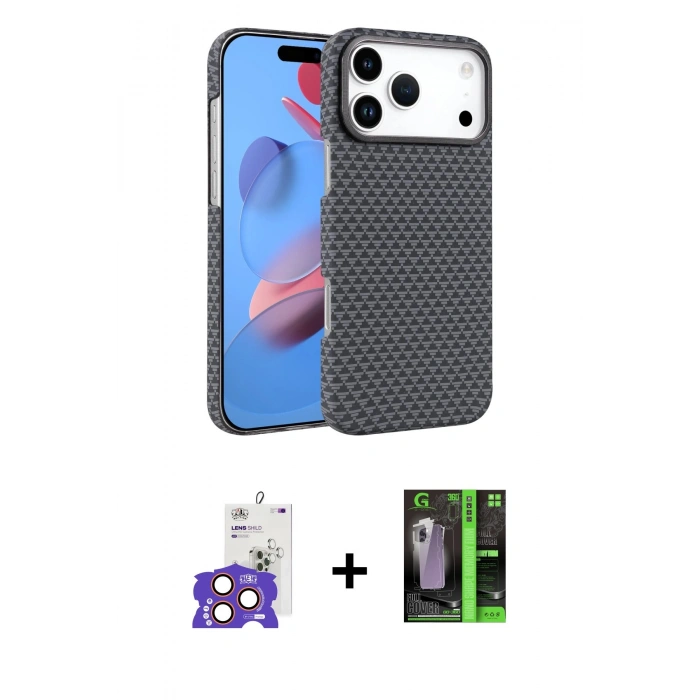 MARSİLYAN™- iPhone 17 Pro Max Kılıf Doruk Serisi - Siyah 360 Mat Full Body Arka Koruyucu + Bilvis Titan Kamera Lens - TU