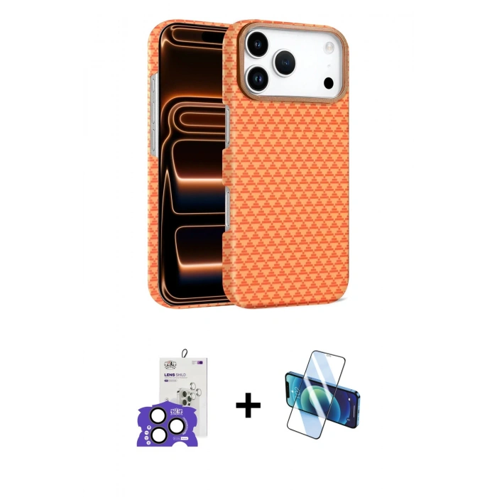 MARSİLYAN™- iPhone 17 Pro Max Kılıf Doruk Serisi - Siyah 3D Antistatik Cam Ekran Koruyucu + Bilvis Titan Kamera Lens - NLGY