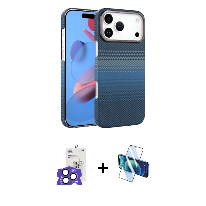 MARSİLYAN™- iPhone 17 Pro Max Kılıf Doruk Serisi - Siyah 3D Antistatik Cam Ekran Koruyucu + Bilvis Titan Kamera Lens - NLGY