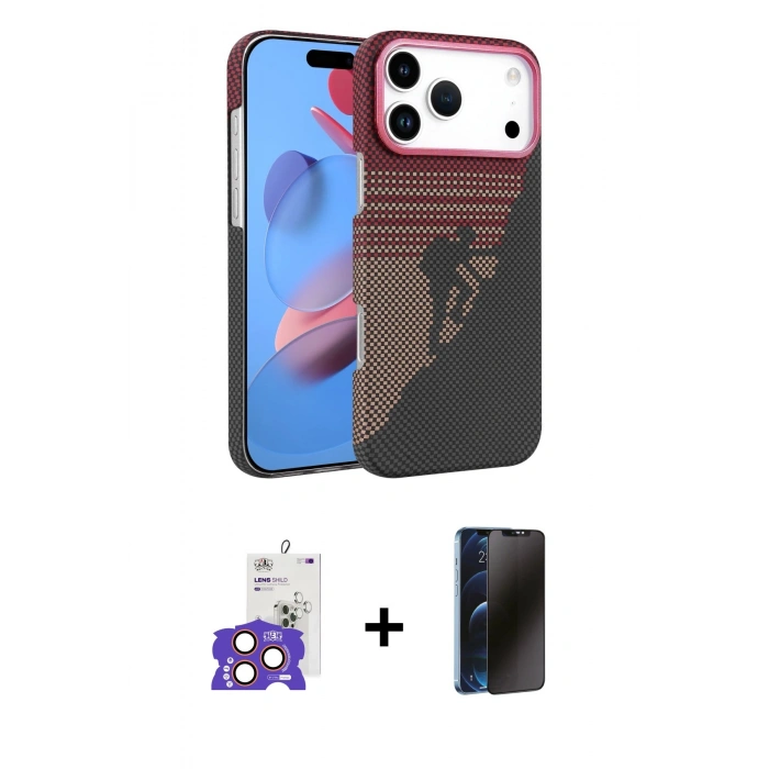 MARSİLYAN™- iPhone 17 Pro Max Kılıf Doruk Serisi - Siyah 3D Antistatik Hayalet Cam Ekran Koruyucu + Bilvis Titan Kamera Lens - TU