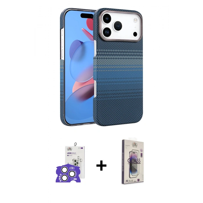 MARSİLYAN™- iPhone 17 Pro Max Kılıf Doruk Serisi - Siyah Bilvis 3D Cam Ekran Koruyucu + Bilvis Titan Kamera Lens - GS