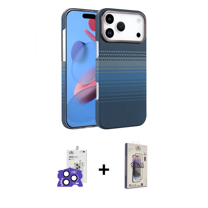 MARSİLYAN™- iPhone 17 Pro Max Kılıf Doruk Serisi - Siyah Bilvis 3D Cam Ekran Koruyucu + Bilvis Titan Kamera Lens - LT