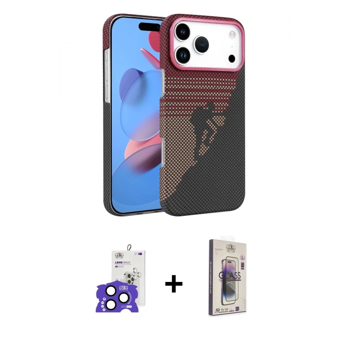 MARSİLYAN™- iPhone 17 Pro Max Kılıf Doruk Serisi - Siyah Bilvis 3D Cam Ekran Koruyucu + Bilvis Titan Kamera Lens - LT