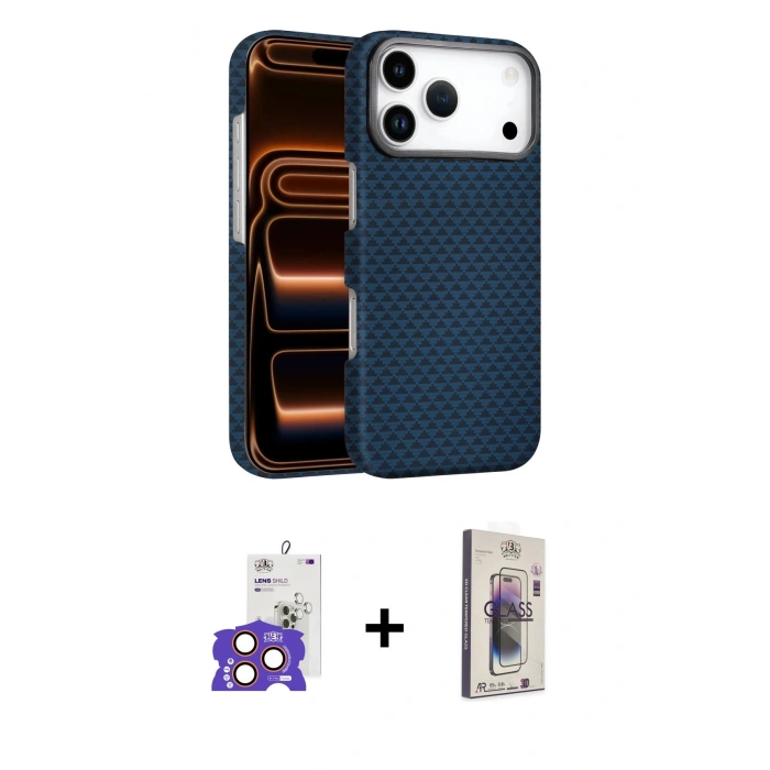 MARSİLYAN™- iPhone 17 Pro Max Kılıf Doruk Serisi - Siyah Bilvis 3D Cam Ekran Koruyucu + Bilvis Titan Kamera Lens - TU