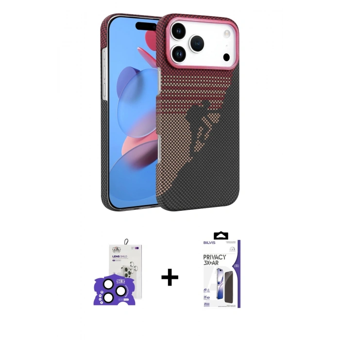 MARSİLYAN™- iPhone 17 Pro Max Kılıf Doruk Serisi - Siyah Bilvis 3X AR Hayalet Cam Ekran Koruyucu + Bilvis Titan Kamera Lens - LT