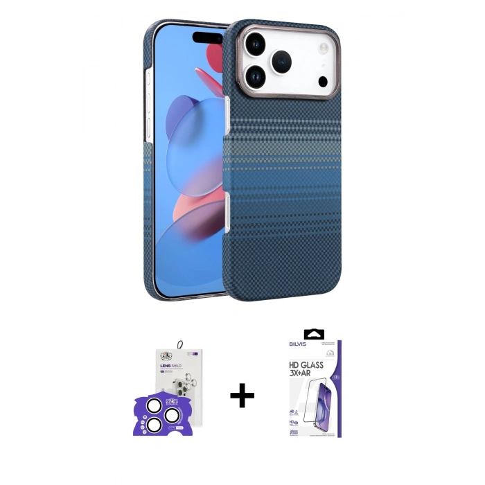 MARSİLYAN™- iPhone 17 Pro Max Kılıf Doruk Serisi - Siyah Bilvis 3X AR HD Cam Ekran Koruyucu + Bilvis Titan Kamera Lens - GS